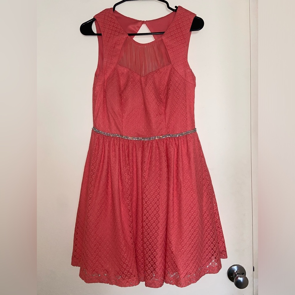 Coral Sleeveless Dress with Silver Accents